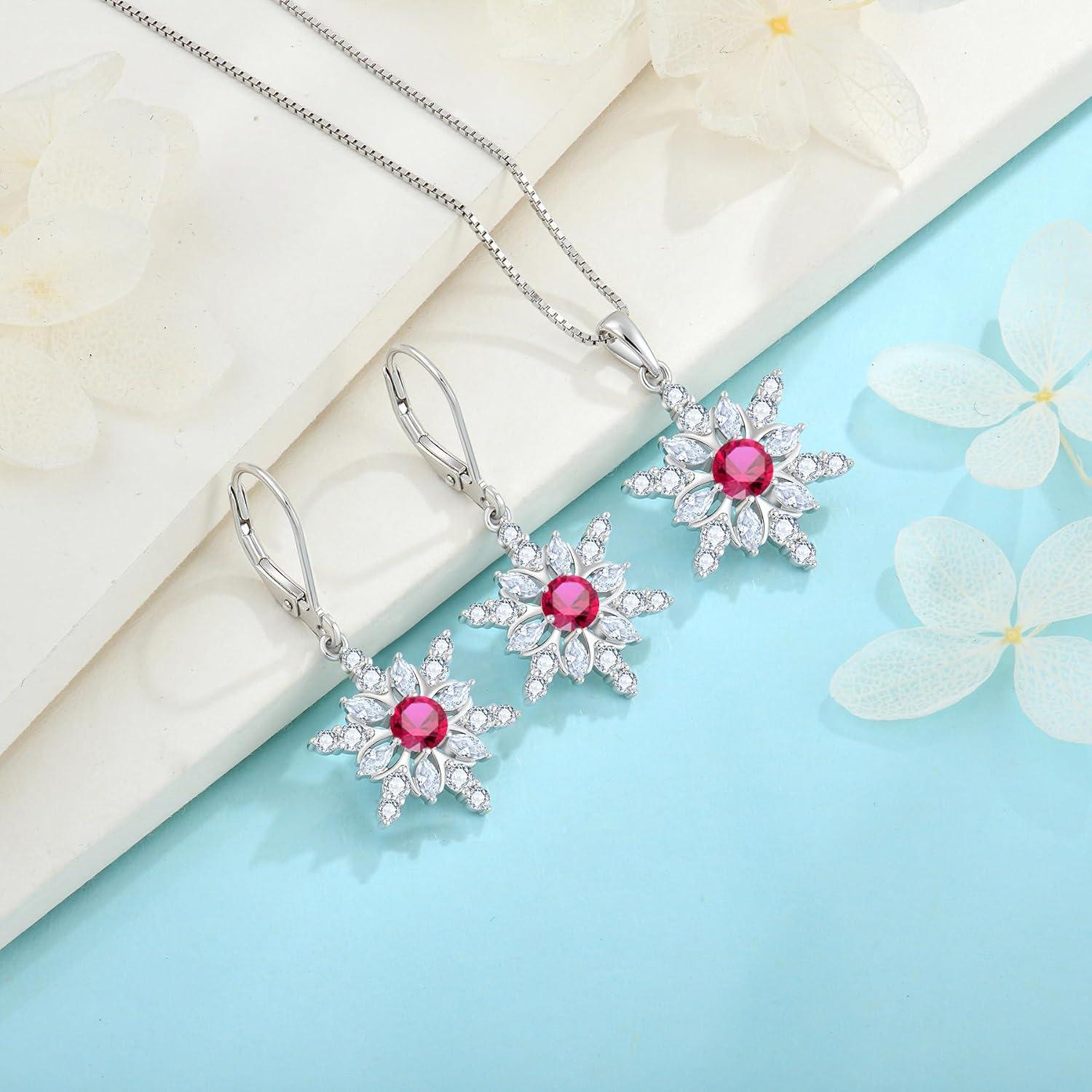 imageSnowflake Necklace for Women 925 Sterling Silver Christmas Pednant Necklace Birthstone Jewelry Gifts for Her07 July  Ruby