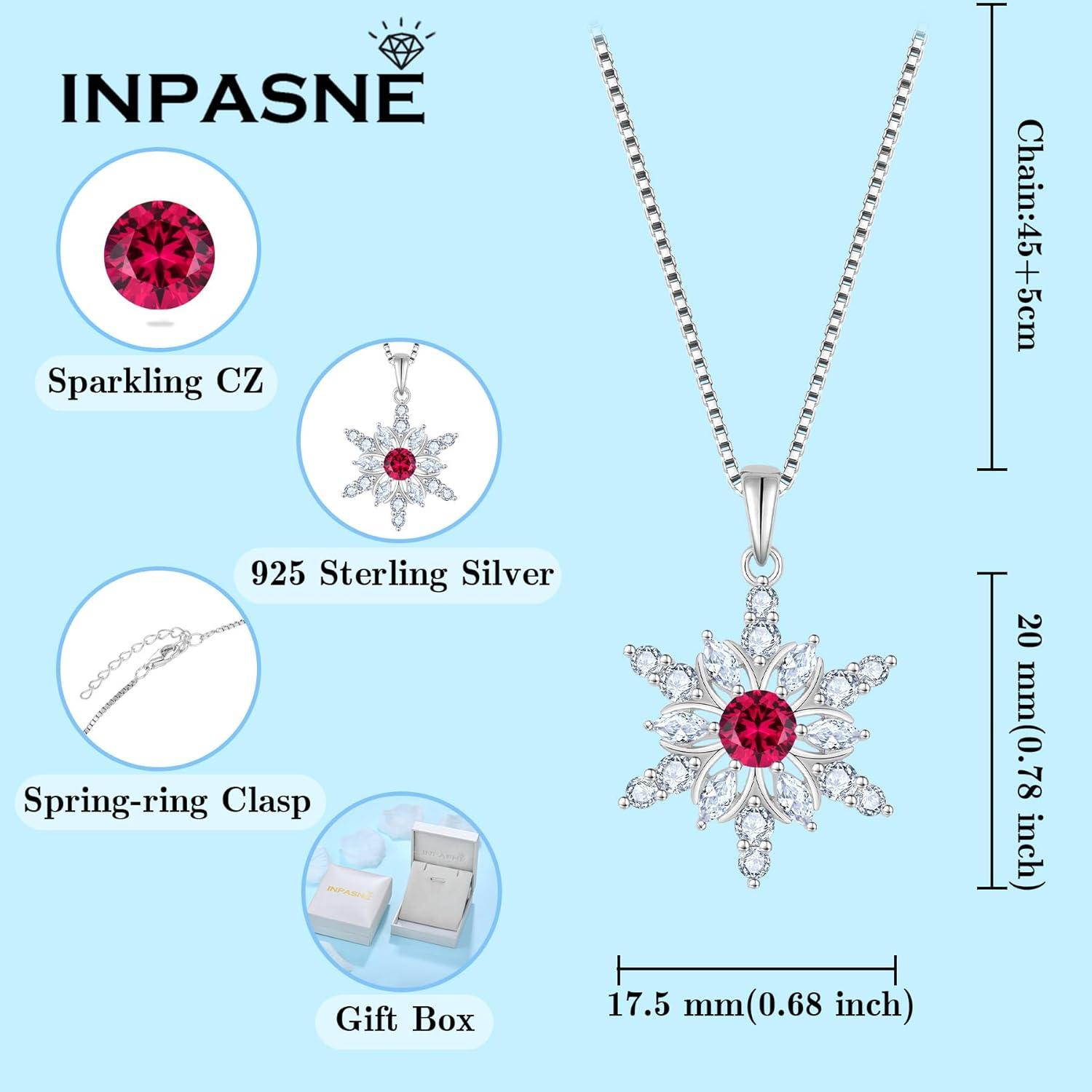imageSnowflake Necklace for Women 925 Sterling Silver Christmas Pednant Necklace Birthstone Jewelry Gifts for Her07 July  Ruby