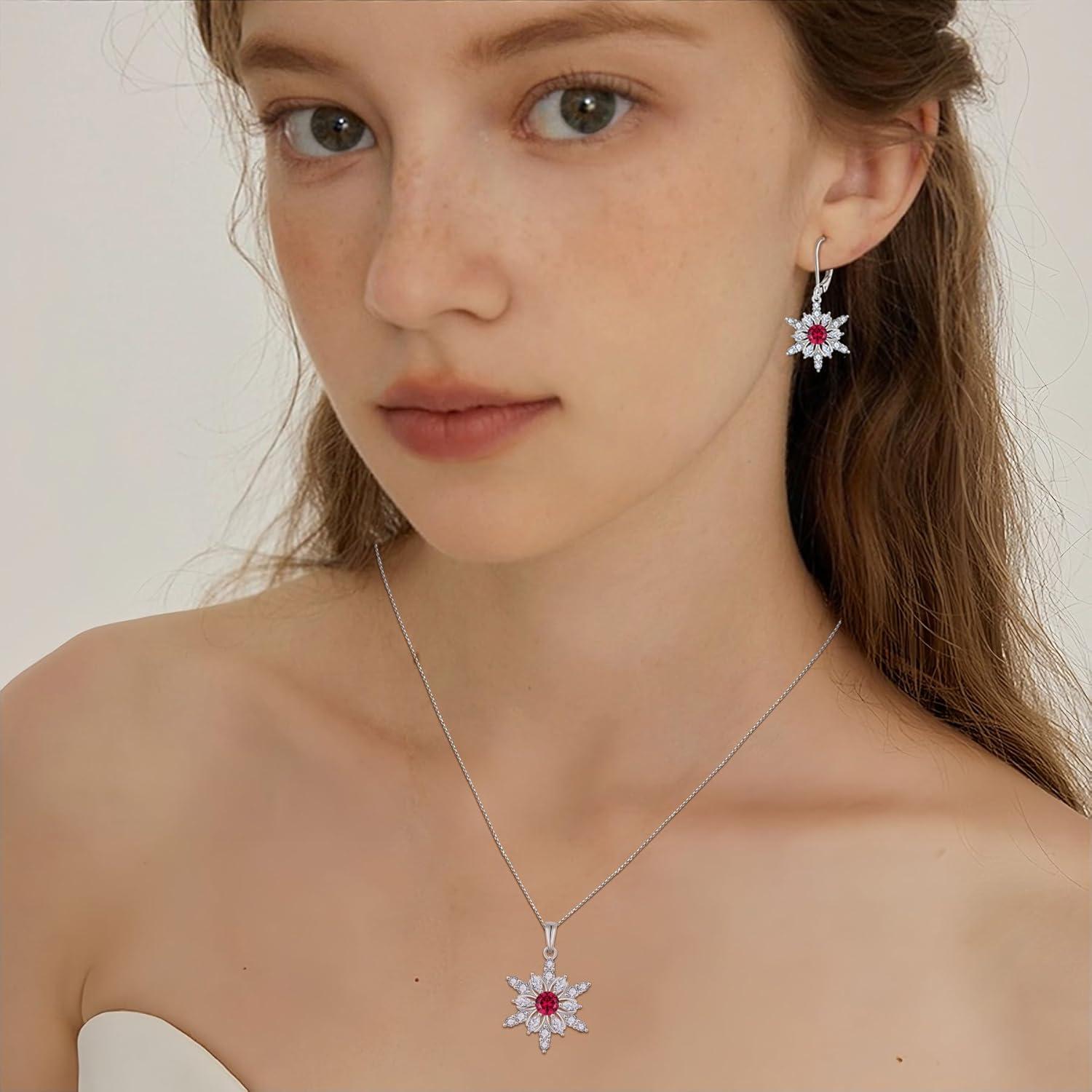 imageSnowflake Necklace for Women 925 Sterling Silver Christmas Pednant Necklace Birthstone Jewelry Gifts for Her07 July  Ruby