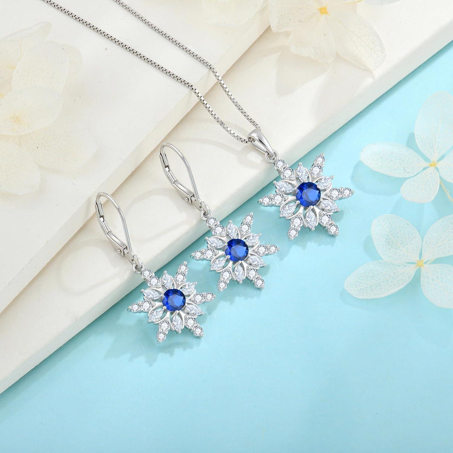 imageSnowflake Necklace for Women 925 Sterling Silver Christmas Pednant Necklace Birthstone Jewelry Gifts for Her09 September  Sapphire