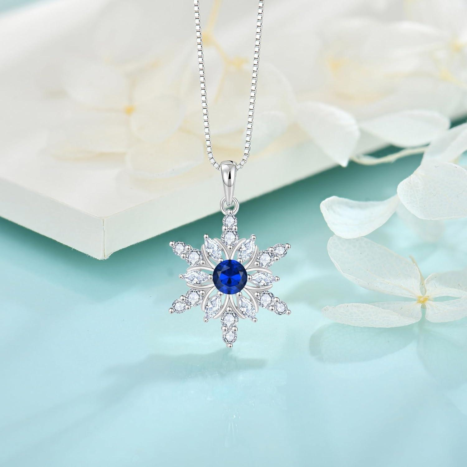 imageSnowflake Necklace for Women 925 Sterling Silver Christmas Pednant Necklace Birthstone Jewelry Gifts for Her09 September  Sapphire