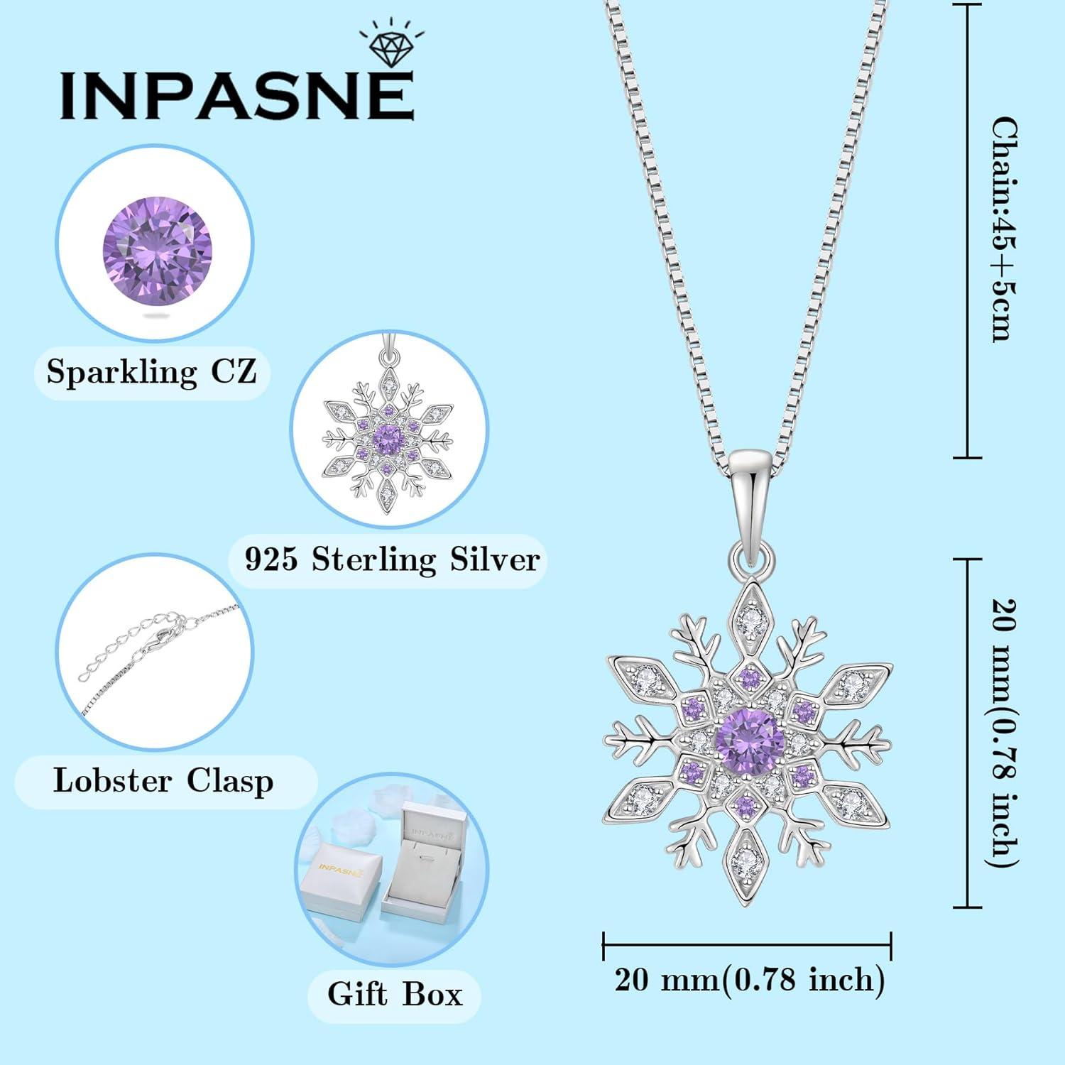 imageWomen Snowflake Necklace 925 Sterling Silver Snowflake Pendant Necklace Birthstone Jewelry Christmas Gifts for Her02 February  Amethyst