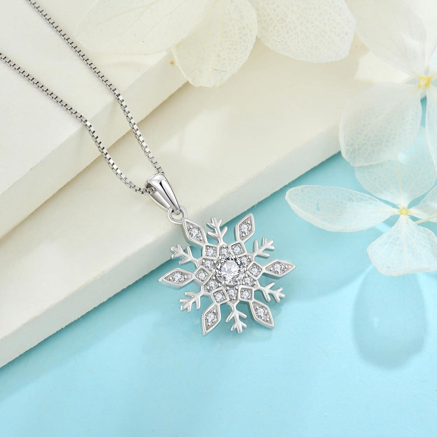imageWomen Snowflake Necklace 925 Sterling Silver Snowflake Pendant Necklace Birthstone Jewelry Christmas Gifts for Her04 April  Simulated Diamond