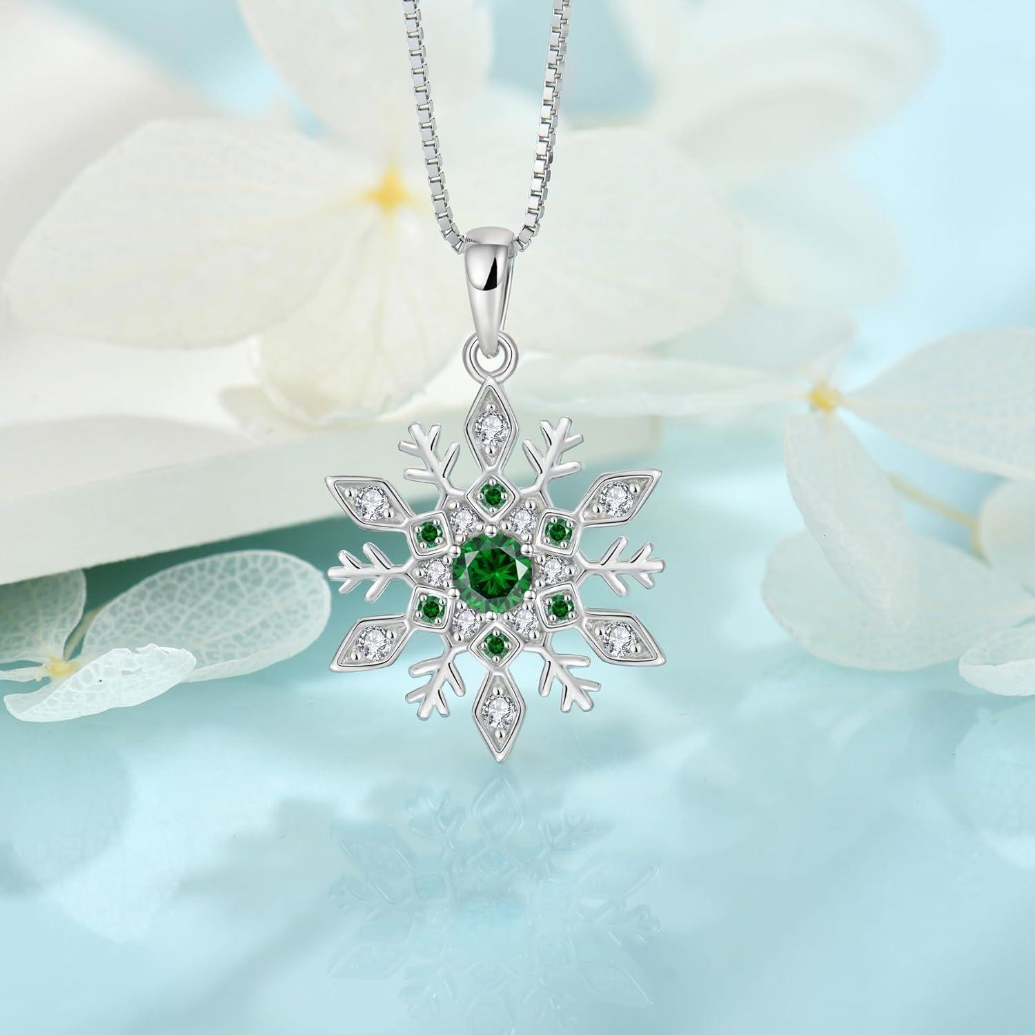 imageWomen Snowflake Necklace 925 Sterling Silver Snowflake Pendant Necklace Birthstone Jewelry Christmas Gifts for Her05 May  Emerald