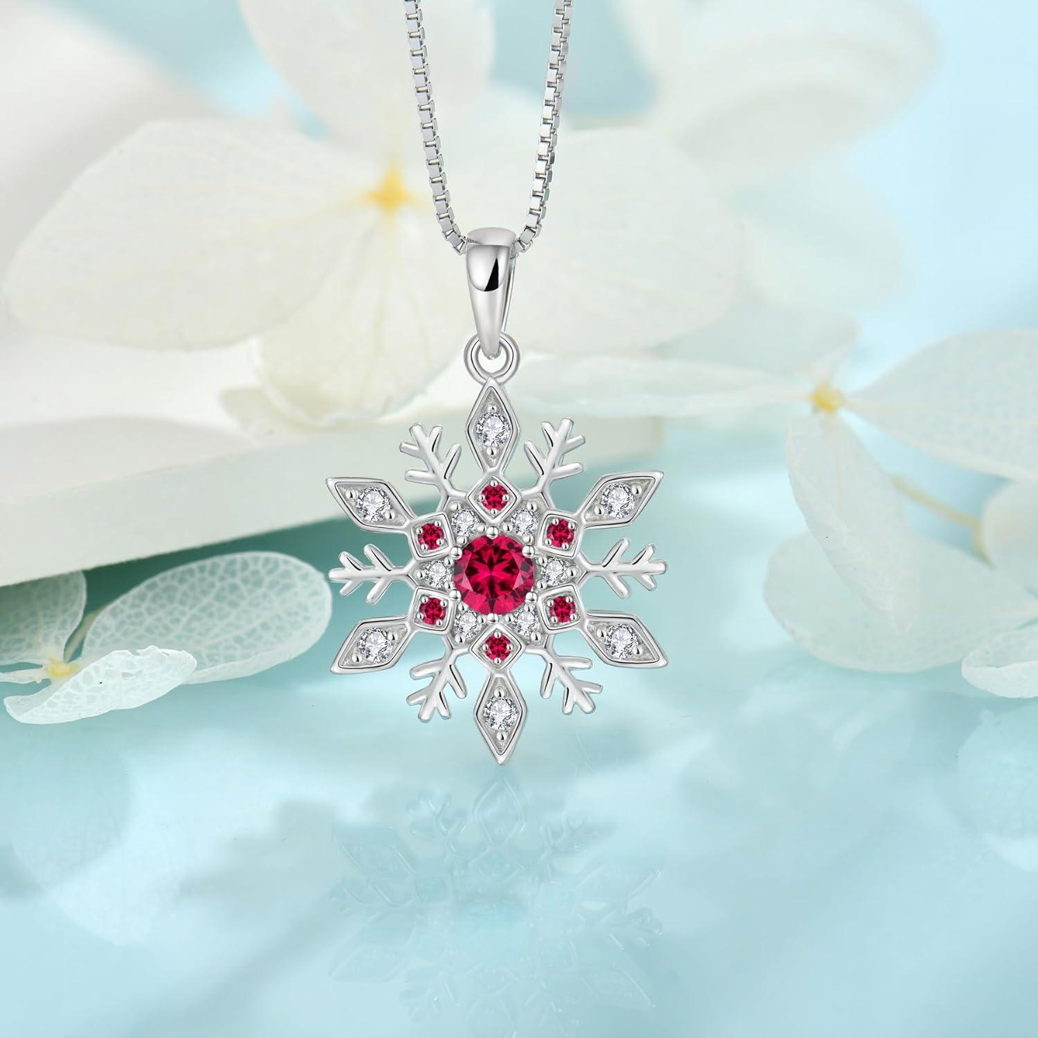 imageWomen Snowflake Necklace 925 Sterling Silver Snowflake Pendant Necklace Birthstone Jewelry Christmas Gifts for Her07 July  Ruby