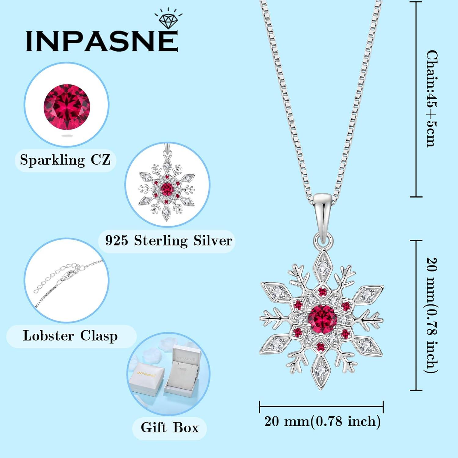 imageWomen Snowflake Necklace 925 Sterling Silver Snowflake Pendant Necklace Birthstone Jewelry Christmas Gifts for Her07 July  Ruby