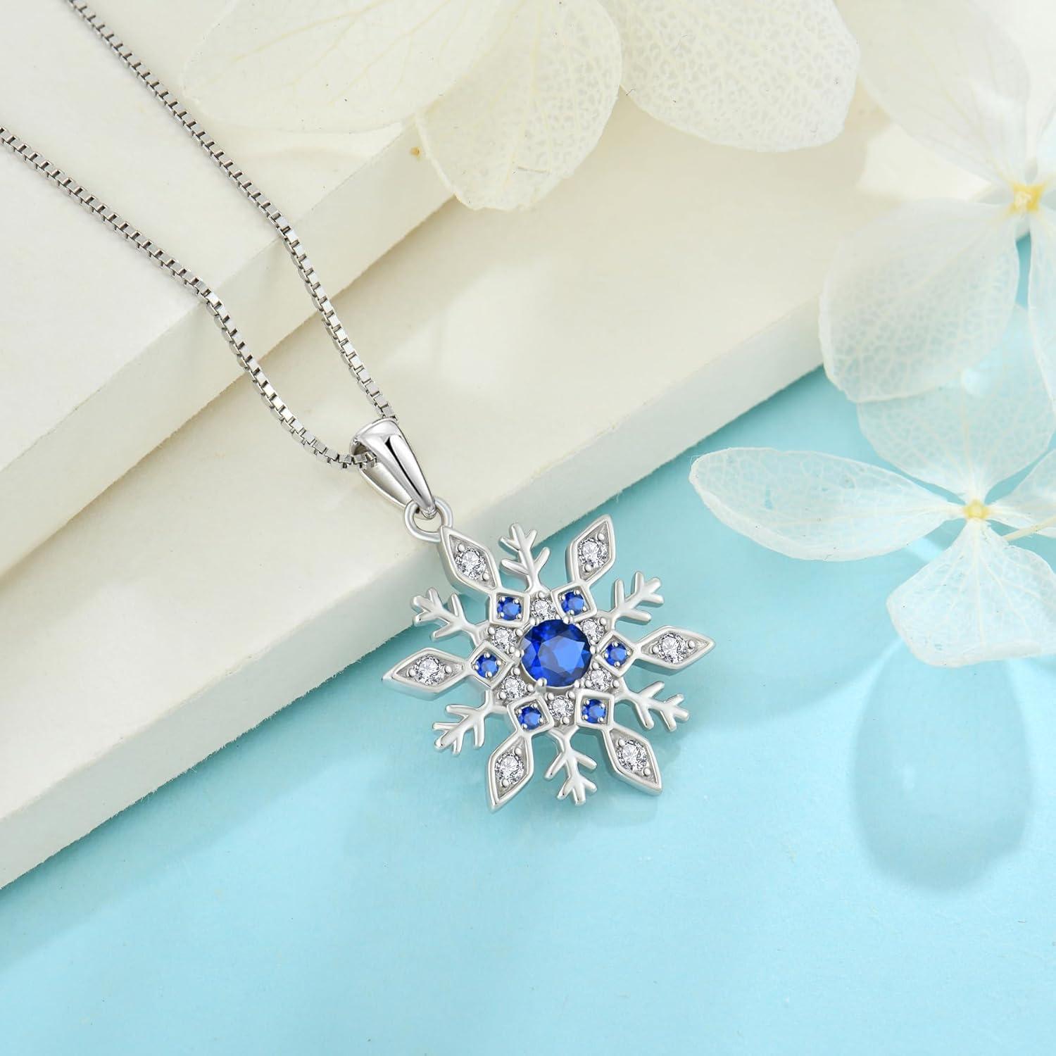 imageWomen Snowflake Necklace 925 Sterling Silver Snowflake Pendant Necklace Birthstone Jewelry Christmas Gifts for Her09 September  Sapphire