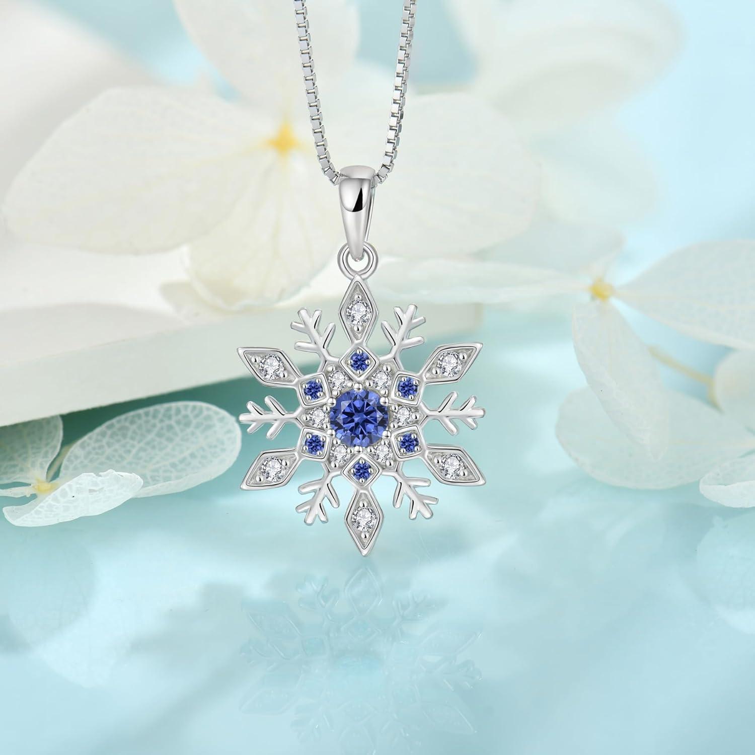 imageWomen Snowflake Necklace 925 Sterling Silver Snowflake Pendant Necklace Birthstone Jewelry Christmas Gifts for Her12 December  Tanzanite