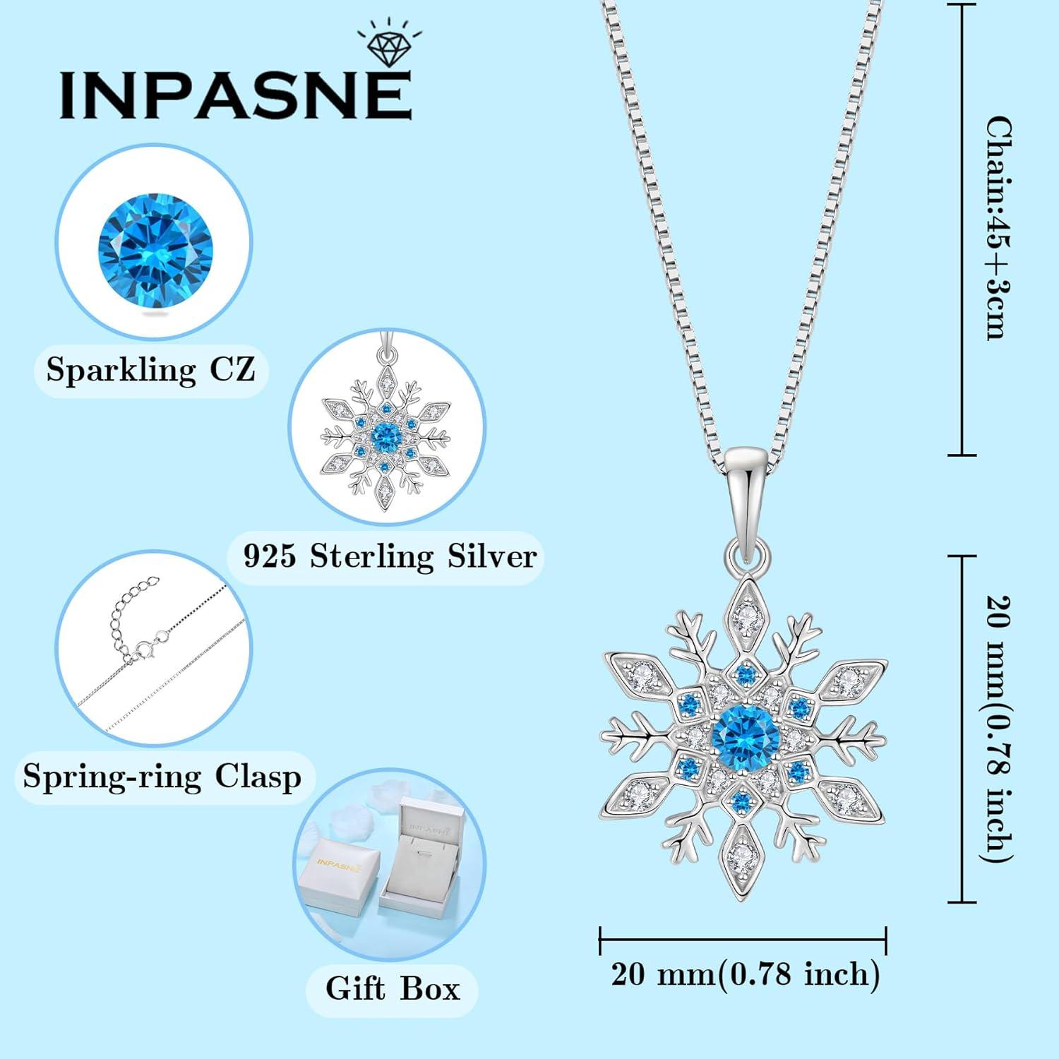 imageWomen Snowflake Necklace 925 Sterling Silver Snowflake Pendant Necklace Birthstone Jewelry Christmas Gifts for Heraquamarine