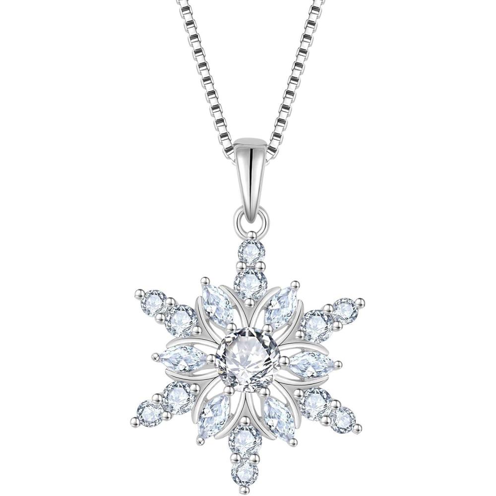imageSnowflake Necklace for Women 925 Sterling Silver Christmas Pednant Necklace Birthstone Jewelry Gifts for Her04 April  Simulated Diamond