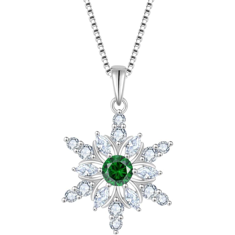 imageSnowflake Necklace for Women 925 Sterling Silver Christmas Pednant Necklace Birthstone Jewelry Gifts for Her05 May  Emerald