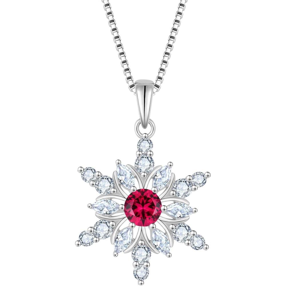 imageSnowflake Necklace for Women 925 Sterling Silver Christmas Pednant Necklace Birthstone Jewelry Gifts for Her07 July  Ruby