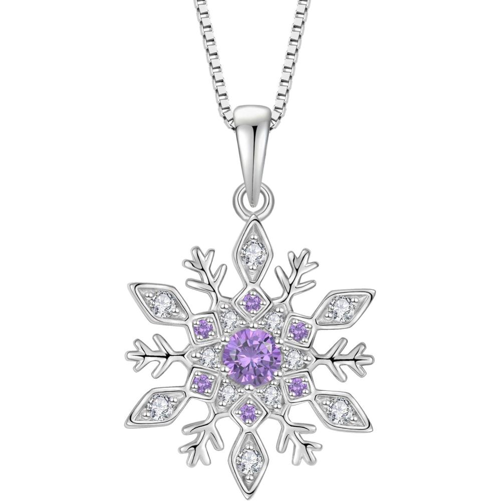 imageWomen Snowflake Necklace 925 Sterling Silver Snowflake Pendant Necklace Birthstone Jewelry Christmas Gifts for Her02 February  Amethyst