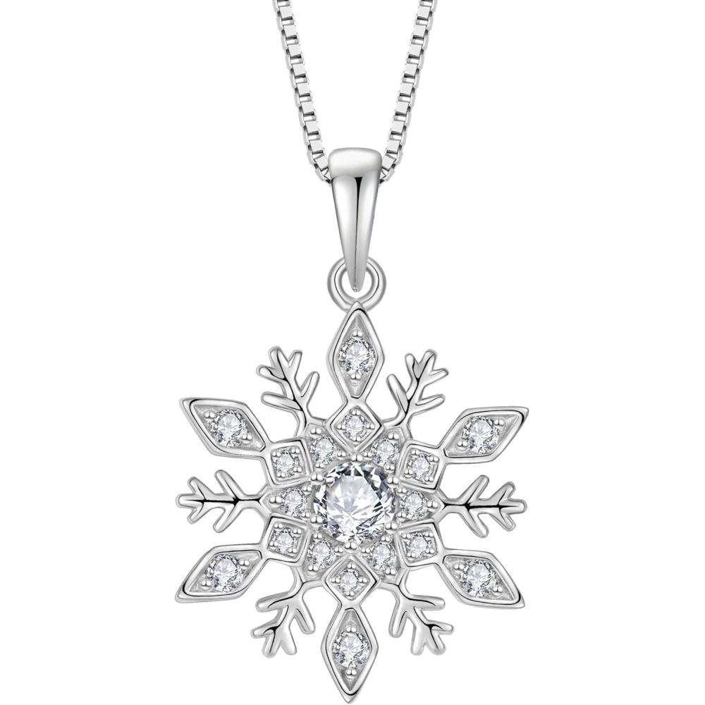 imageWomen Snowflake Necklace 925 Sterling Silver Snowflake Pendant Necklace Birthstone Jewelry Christmas Gifts for Her04 April  Simulated Diamond