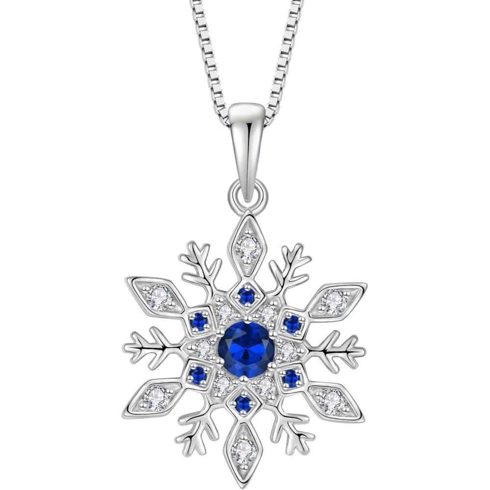imageWomen Snowflake Necklace 925 Sterling Silver Snowflake Pendant Necklace Birthstone Jewelry Christmas Gifts for Her09 September  Sapphire