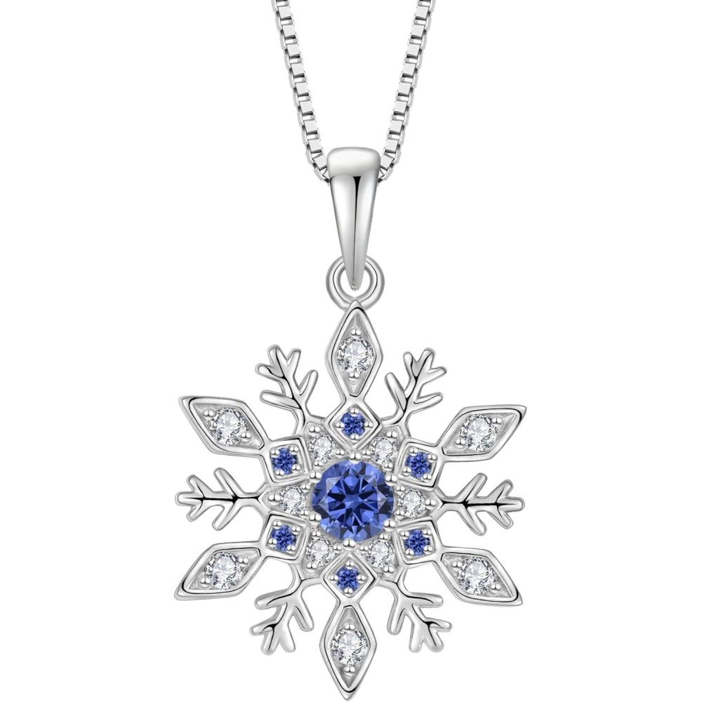imageWomen Snowflake Necklace 925 Sterling Silver Snowflake Pendant Necklace Birthstone Jewelry Christmas Gifts for Her12 December  Tanzanite