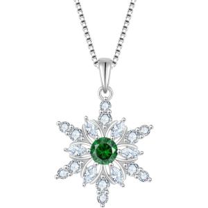 imageSnowflake Necklace for Women 925 Sterling Silver Christmas Pednant Necklace Birthstone Jewelry Gifts for Her05 May  Emerald