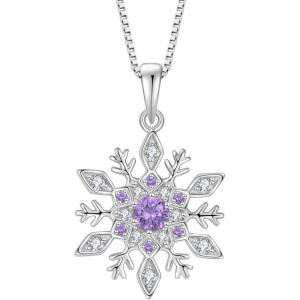 imageWomen Snowflake Necklace 925 Sterling Silver Snowflake Pendant Necklace Birthstone Jewelry Christmas Gifts for Her02 February  Amethyst