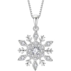 imageWomen Snowflake Necklace 925 Sterling Silver Snowflake Pendant Necklace Birthstone Jewelry Christmas Gifts for Her04 April  Simulated Diamond