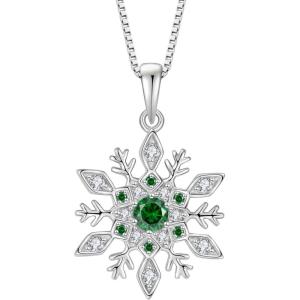 imageWomen Snowflake Necklace 925 Sterling Silver Snowflake Pendant Necklace Birthstone Jewelry Christmas Gifts for Her05 May  Emerald