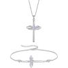 imageCross Necklace and Bracelet for Women 925 Sterling Silver Infinity Butterfly Pendant Necklace Bracelet Alexandrite June Birthstone Jewelry Set Crucifix Religious Gifts for Her