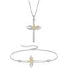 imageCross Necklace and Bracelet for Women 925 Sterling Silver Infinity Butterfly Pendant Necklace Bracelet Citrine November Birthstone Jewelry Set Crucifix Religious Gifts for Her