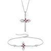 imageCross Necklace and Bracelet for Women 925 Sterling Silver Infinity Butterfly Pendant Necklace Bracelet Ruby July Birthstone Jewelry Set Crucifix Religious Gifts for Her