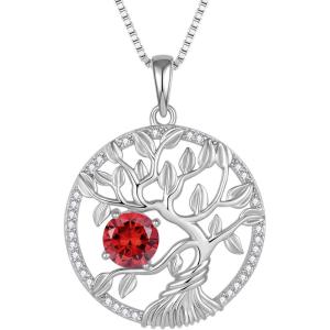 imageTree of Life Necklace 925 Sterling Silver Family Tree Pendant Birthstone Jewelry Gifts for Women01 January  Garnet