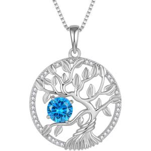 imageTree of Life Necklace 925 Sterling Silver Family Tree Pendant Birthstone Jewelry Gifts for Women03 March  Aquamarine