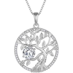 imageTree of Life Necklace 925 Sterling Silver Family Tree Pendant Birthstone Jewelry Gifts for Women04 April  Zirconia