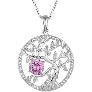 imageTree of Life Necklace 925 Sterling Silver Family Tree Pendant Birthstone Jewelry Gifts for Women10 October  Pink Tourmaline