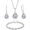 imageCubic Zirconia Jewelry Set 925 Sterling Silver Pear Shaped April Birthstone Earrings Necklace Bracelet Jewelry Gifts for Women