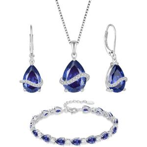 imageTanzanite Jewelry Set 925 Sterling Silver Pear Shaped December Birthstone Earrings Necklace Bracelet Jewelry Gifts for Women