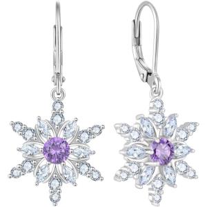 imageSnowflake Earrings for Women 925 Sterling Silver Christmas Earrings Dangle Drop Leverback Birthstone Jewelry Gifts for Her02 February  Amethyst