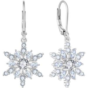 imageSnowflake Earrings for Women 925 Sterling Silver Christmas Earrings Dangle Drop Leverback Birthstone Jewelry Gifts for Her04 April  Zirconia