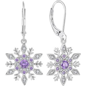 imageWomen Snowflake Earrings 925 Sterling Silver Birthstone Dangle Drop Leverback Earrings Christmas Gifts for Her02 February  Amethyst