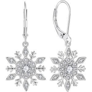 imageWomen Snowflake Earrings 925 Sterling Silver Birthstone Dangle Drop Leverback Earrings Christmas Gifts for Her04 April  Zirconia