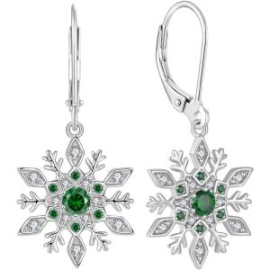 imageWomen Snowflake Earrings 925 Sterling Silver Birthstone Dangle Drop Leverback Earrings Christmas Gifts for Her05 May  Emerald