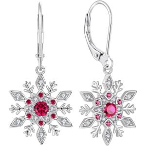 imageWomen Snowflake Earrings 925 Sterling Silver Birthstone Dangle Drop Leverback Earrings Christmas Gifts for Her07 July  Ruby