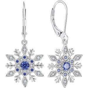 imageWomen Snowflake Earrings 925 Sterling Silver Birthstone Dangle Drop Leverback Earrings Christmas Gifts for Her12 December  Tanzanite