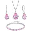 imagePink Tourmaline Jewelry Set 925 Sterling Silver Pear Shaped October Birthstone Earrings Necklace Bracelet Jewelry Gifts for Women