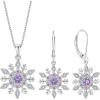 imageSnowflake Necklace Earrings 925 Sterling Silver Amethyst February Birthstone Jewelry Set Christmas Gifts for Her
