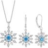 imageSnowflake Necklace Earrings 925 Sterling Silver Aquamarine March Birthstone Jewelry Set Christmas Gifts for Her