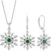 imageSnowflake Necklace Earrings 925 Sterling Silver Emerald May Birthstone Jewelry Set Christmas Gifts for Her