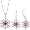 imageSnowflake Necklace Earrings 925 Sterling Silver Ruby July Birthstone Jewelry Set Christmas Gifts for Her