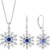 imageSnowflake Necklace Earrings 925 Sterling Silver Sapphire September Birthstone Jewelry Set Christmas Gifts for Her