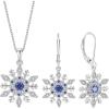 imageSnowflake Necklace Earrings 925 Sterling Silver Tanzanite December Birthstone Jewelry Set Christmas Gifts for Her