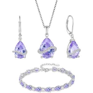 imageAlexandrite Jewelry Set 925 Sterling Silver Pear Shaped June Birthstone Earrings Necklace Bracelet Jewelry Gifts for Women