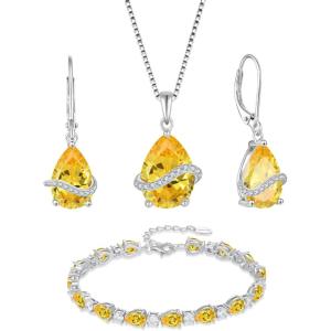 imageCitrine Jewelry Set 925 Sterling Silver Pear Shaped November Birthstone Earrings Necklace Bracelet Jewelry Gifts for Women