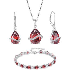 imageGarnet Jewelry Set 925 Sterling Silver Pear Shaped January Birthstone Earrings Necklace Bracelet Jewelry Gifts for Women
